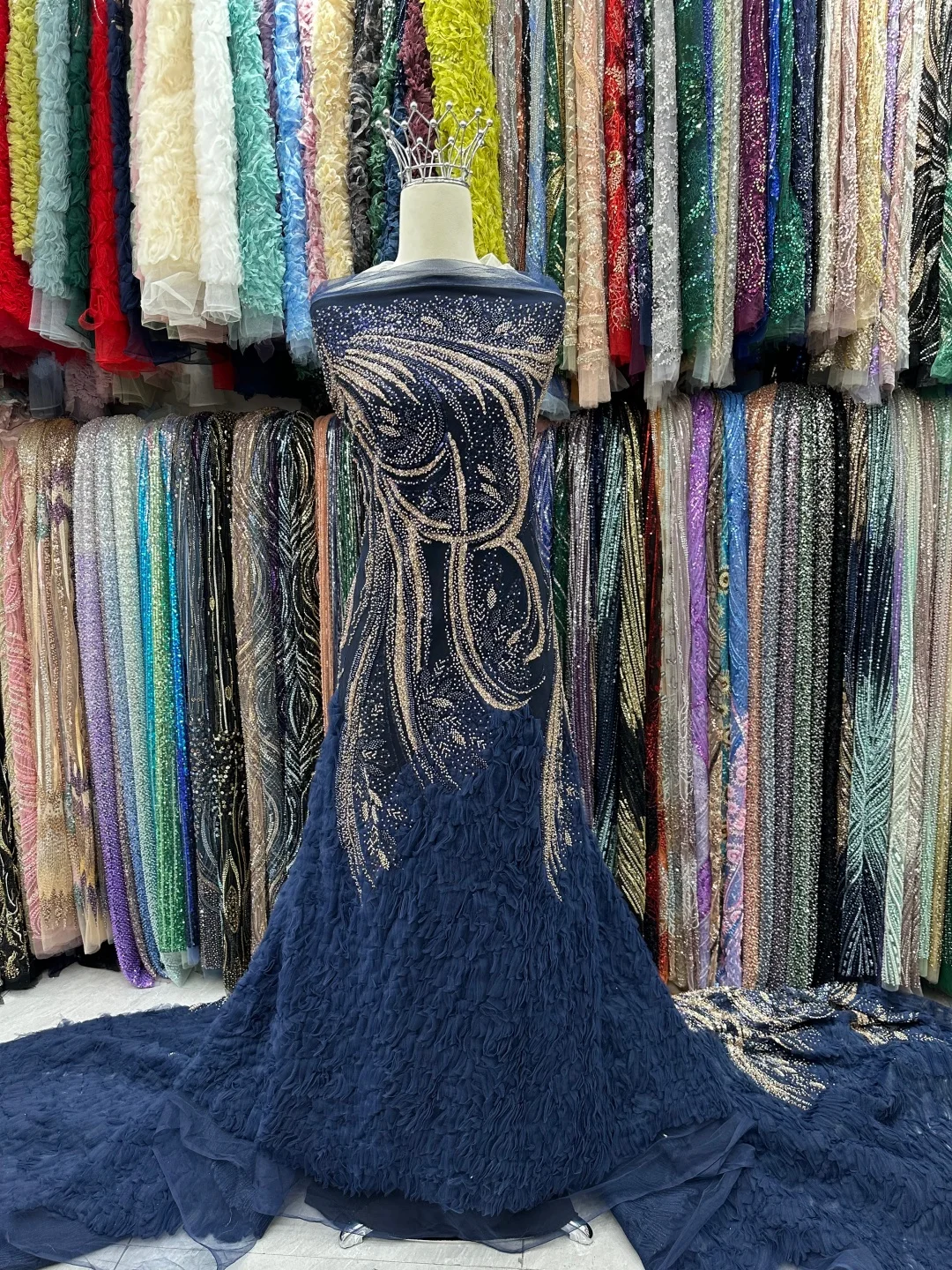 High-Quality African Sequined Beaded Lace Fabric 2026 Nigerian Embroidered 5 Yards Tulle Lace For Women's Party Dresse AT2952