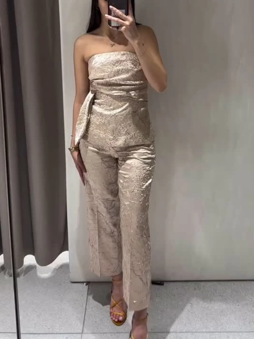 

Casual fashion summer commuting women's clothing off-shoulder pleated slim fit chest wrap short straight loose trousers suit