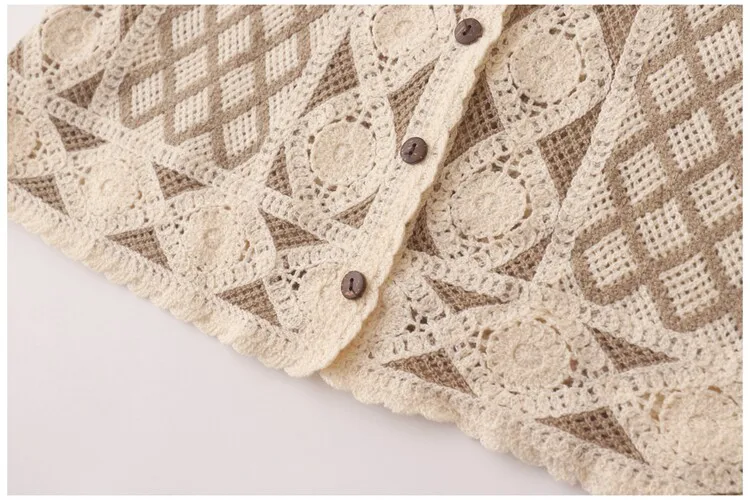 Boho Argyle Button Down Crochet Vest for Women Sleeveless Cardigan Openwork Knit Waistcoat Summer Vintage Vacation Beach Outfit view 5
