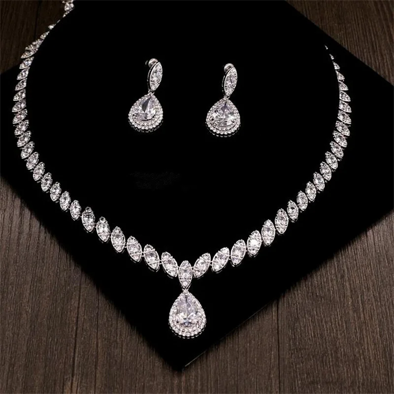 Fine Jewelry Sets For Women S925 Silver Needle Drop Earring and Necklace Set Wedding Accessories Engagement Party Decoration