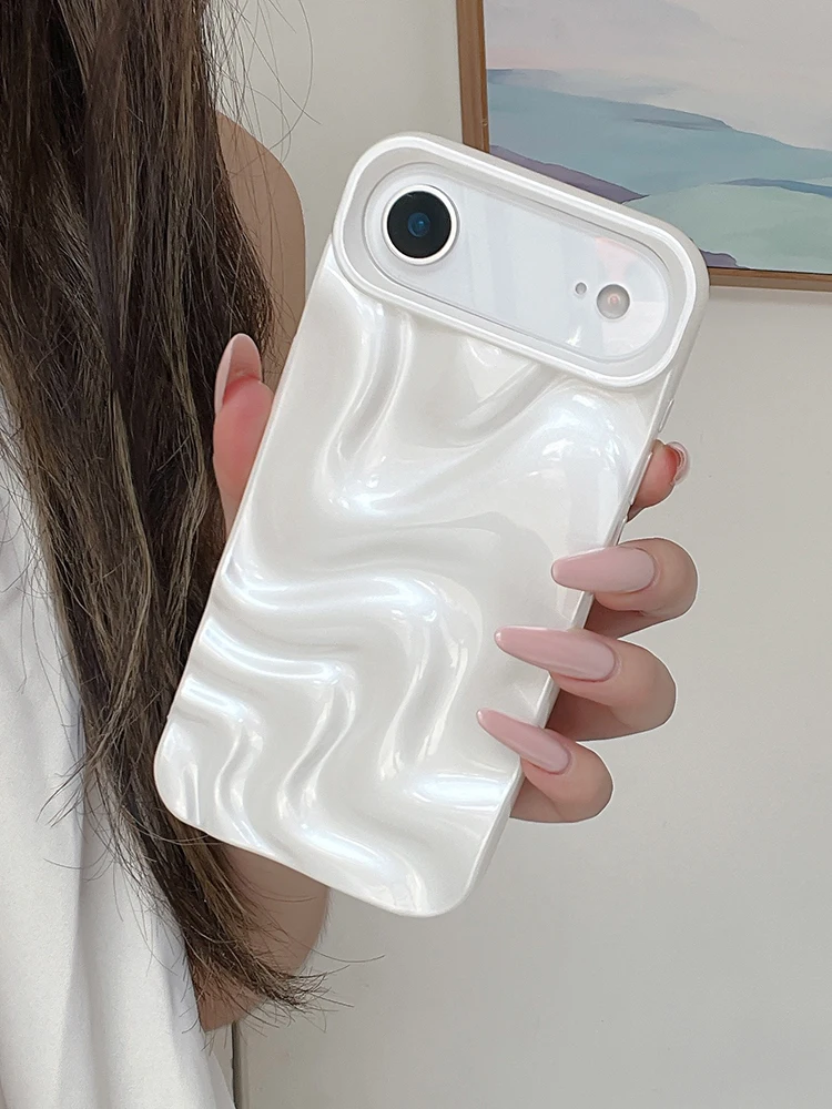 Stilvolle 3D-Wellen-Handyhülle mit glänzendem, pinkfarbenem Rückenteil für iPhone Air 11 12 13 14 15 17 18 Pro Max – Detail 18