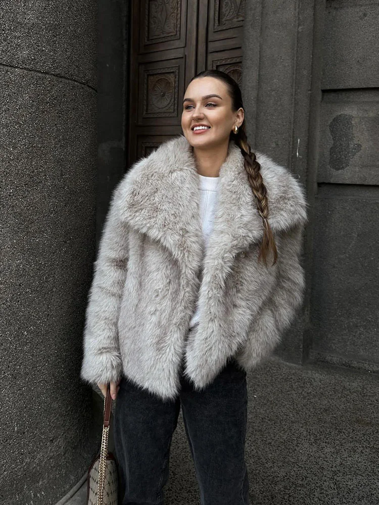 HH Winter Fashion Women Warm Plush Coat Ladies Casual Turn-Down Collar Thick Coat Female Vintage Long Sleeve Short Outerwear