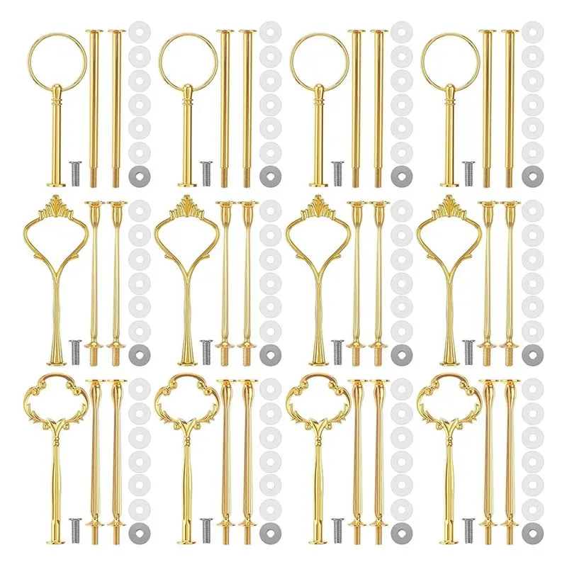 AFOURT-Cake Stand Hardware, 3 Tiered Tray Hardware Kit, Stacking Cupcake Stand Fittings, Fruit Cake Plate Handle Fitting Rod