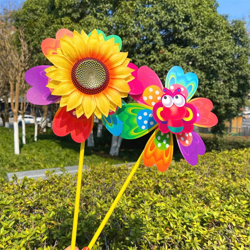 1Pc Sunflower/Butterfly Windmill Pinwheel Colorful Sequins Windmill Carry Camping Picnic Home Garden Decoration