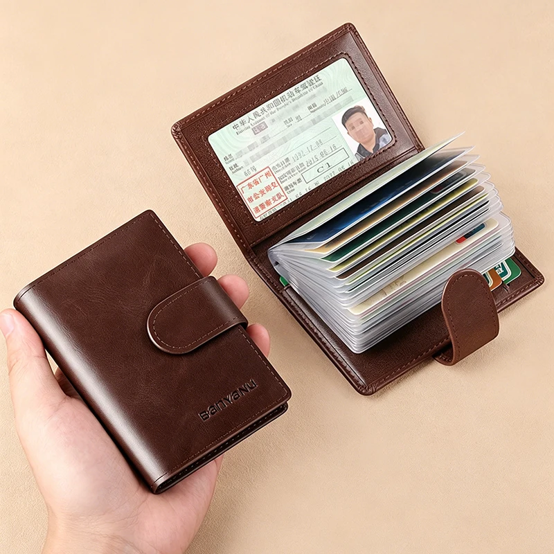 Genuine Leather Card Holder Anti-demagnetization Multi-slot Card Case Compact Transparent Driver License Cover