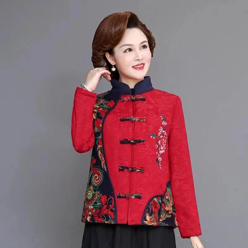 Traditional Chinese Style Autumn Women Cotton Warm Retro Fashion Printed Jackets Cardigan Outerwear Coat Tops Oriental Clothing