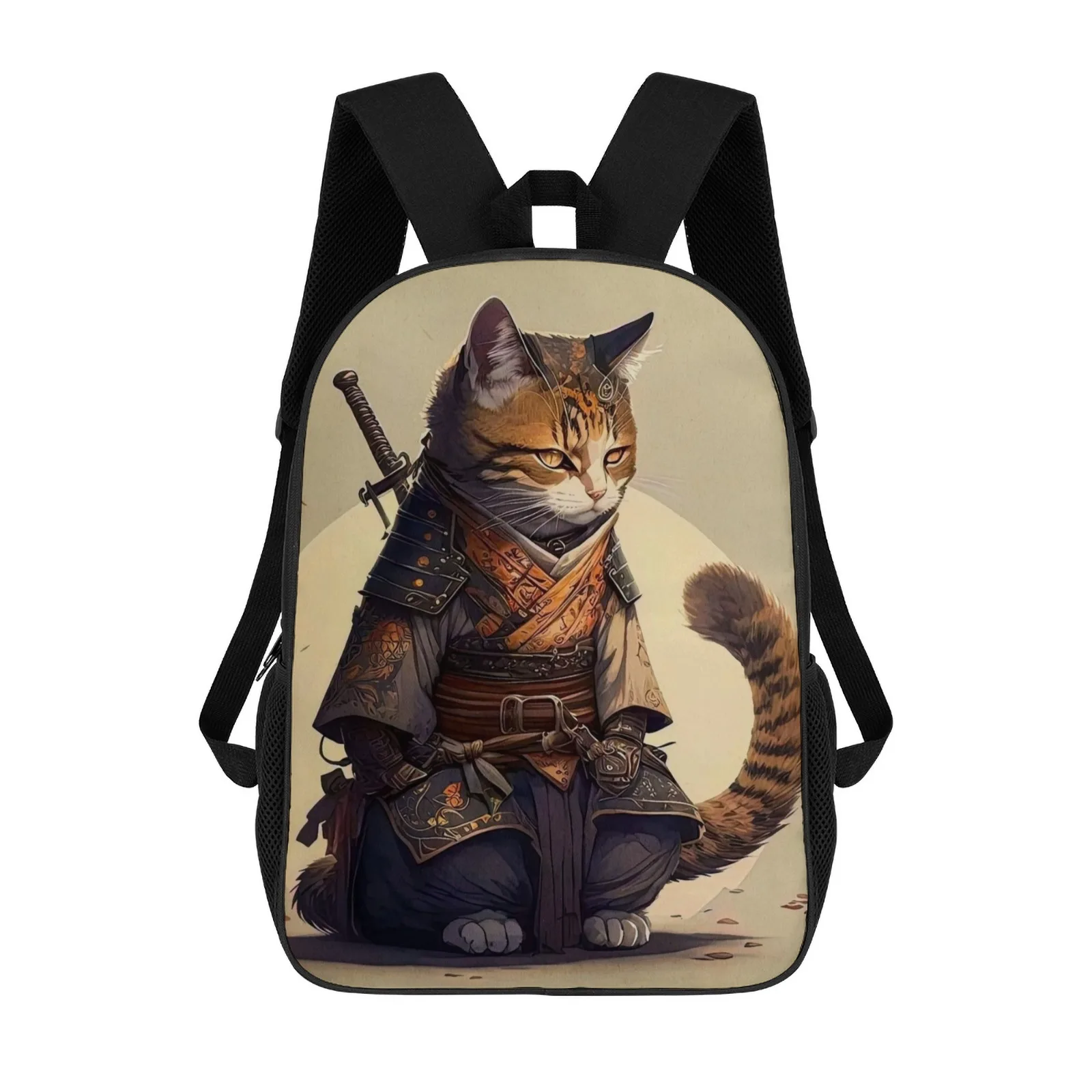 

cat samurai japan 17 Inch School Backpack Bolsa Bolso Mochilas Escolares School Bag Teen Boy Mochilas De Hombre Mochila Bag Moch