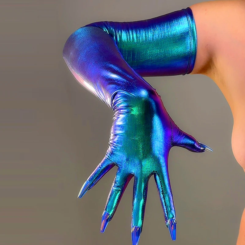 

70cm Long Elastic Nail Gloves Shine Metallic Extra Thin Glove Halloween Party Touchscreen Fashion Evening Cosplay Costume