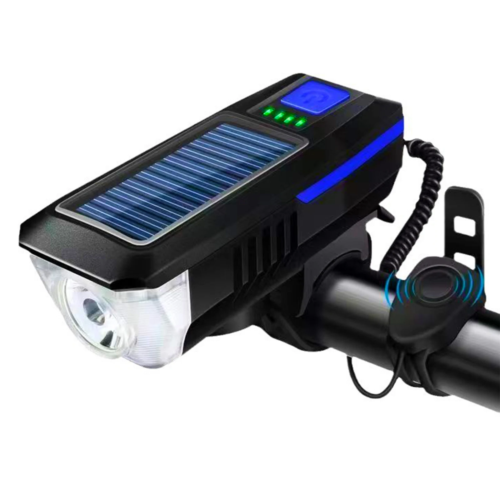 Solar Bicycle Light USB Rechargeable Power Display MTB Mountain Road Bike Front Lamp with 120db Horn Flashlight Bicycle Light