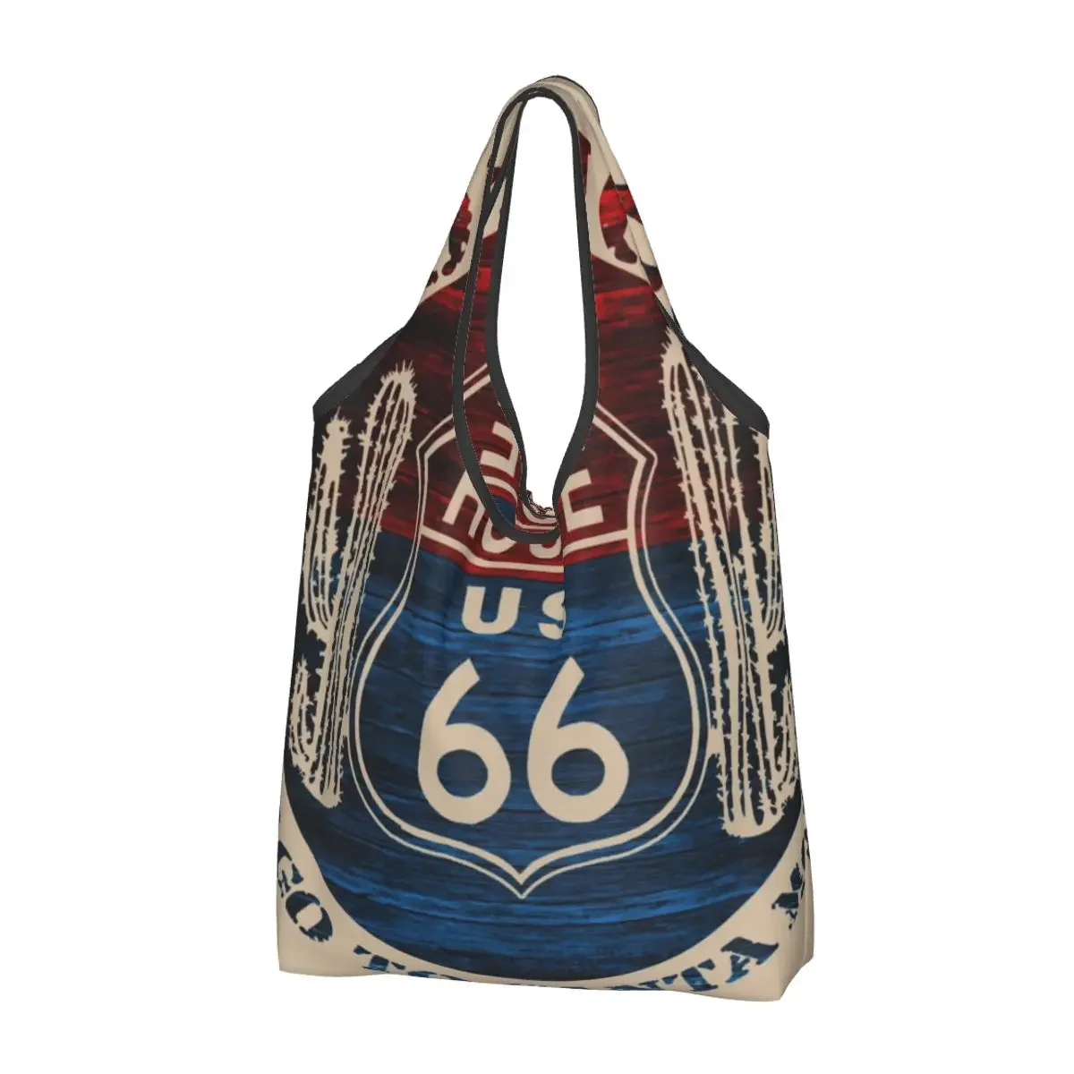 

Custom Route 66 The Great America Road Vintage Perfect Gifts Shopping Bag Portable Large Main Street of America Shopper Tote Bag