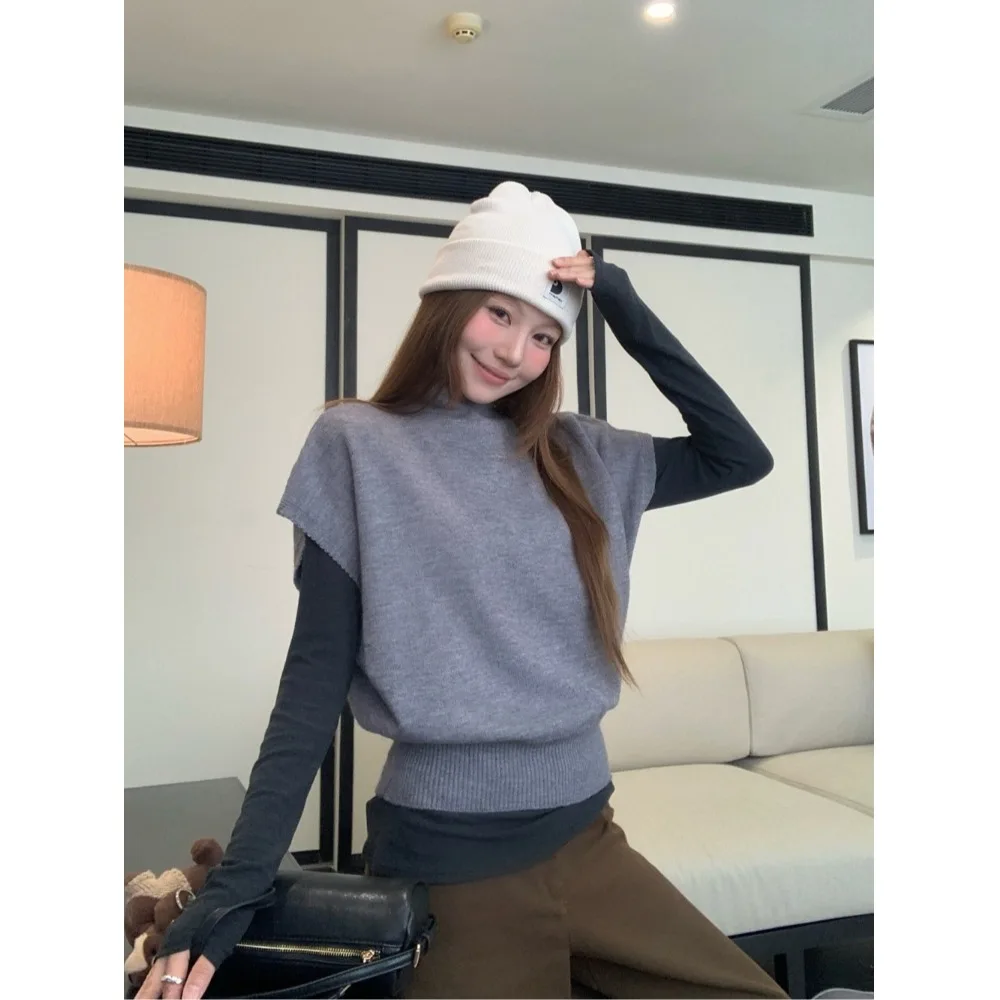 

Ele Simple f High Collar ort Sve Knitted Sweater Women's Loose Fit Color Versatile Slimming Top for Autumn