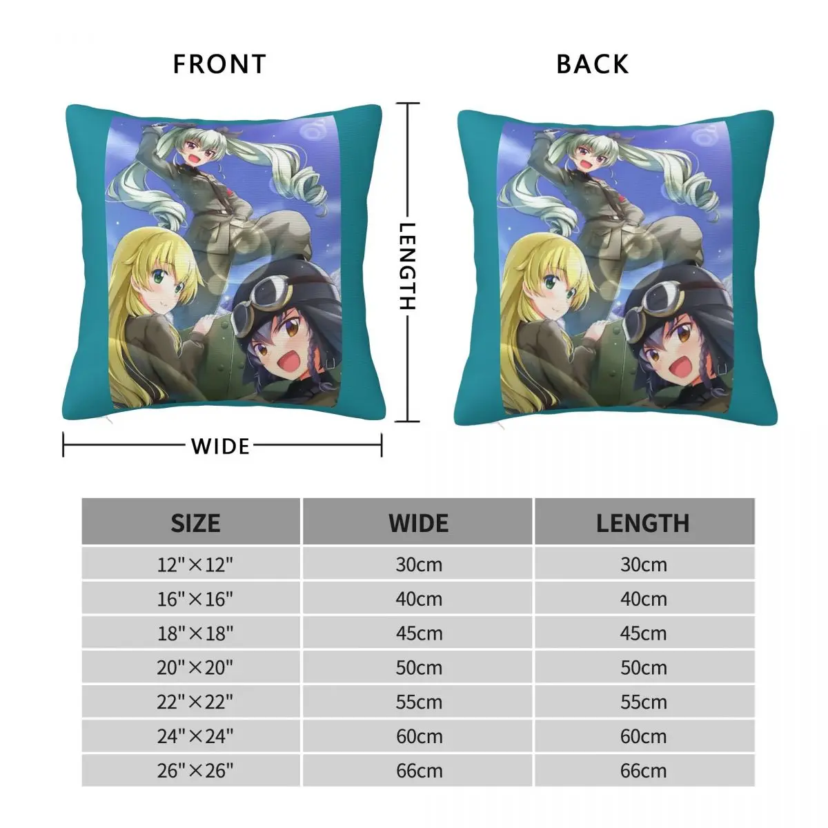 Anchovy Girls Und Panzer Anime Square Pillowcase Polyester Linen Velvet Creative Zip Decorative Bed Cushion Cover 18