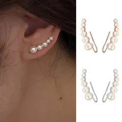 Imitation Pearl Climbing Ear Clip Earings for Women Elegant Korean Ear Accessories for Girls Fashion Jewelry Wholesale E499