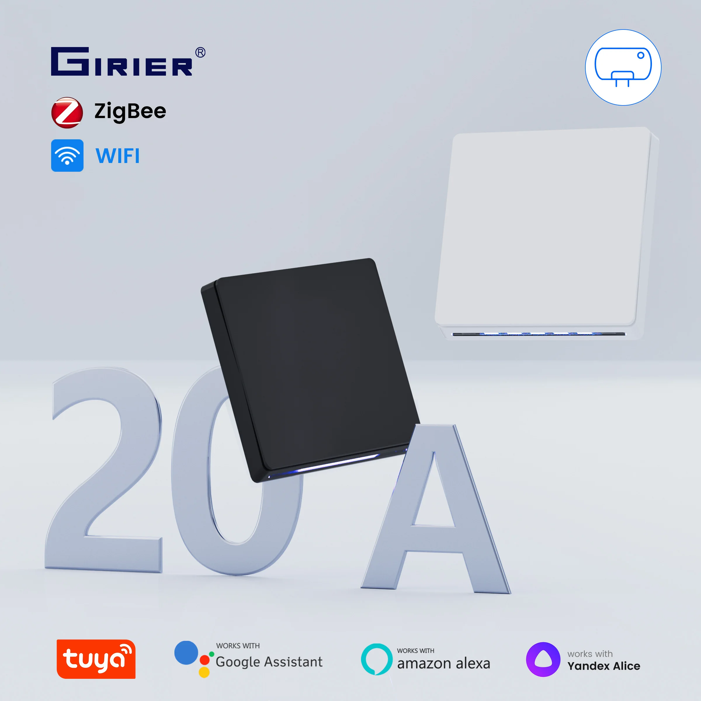 

GIRIER Tuya умный переключатель водонагревателя ZigBee/WiFi 20A кнопочный переключатель для переменного/вентилятора требуется нейтральный провод работает Alexa Hey Google