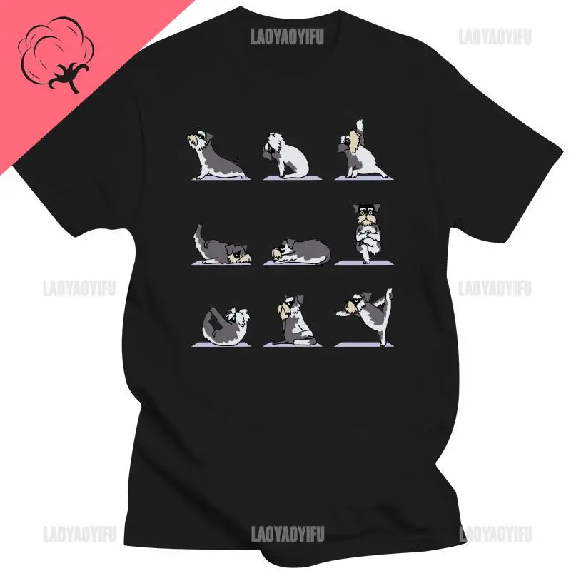 New Custom Miniature Schnauzer Yoga T shirt Cute dog Tee Shirt Male 2024 Personality Mans Clothing Funny 100% Cotton Clothes