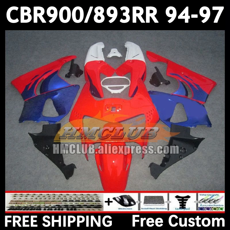 Fairing Kit For HONDA CBR900 CBR893 RR red blue CBR 900 893RR CBR900RR 72No.58 CBR893RR 94 95 96 97 1994 1995 1996 1997 Body