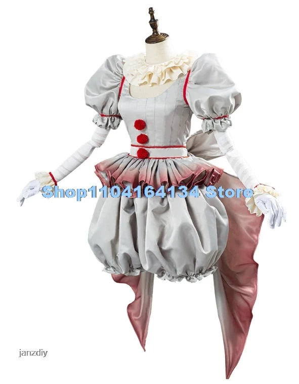 Movie Clown Pennywise Cosplay Costume Halloween Girls Outfit Horror Lolita Dress Up Women Fantasy Dress Carnival Party Full Set