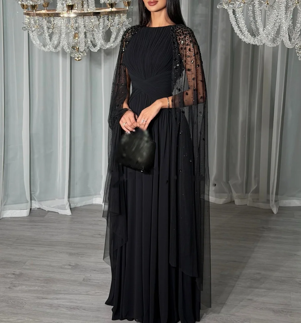 Maßgeschneidertes Luxus-Abendkleid mit O-Ausschnitt und Glitzer, Ärmellos, Plissiert, A-Linie, Langes Kleid für Hochzeiten und Partys, Hohe Qualität