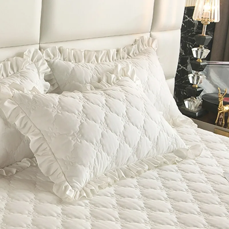 

Bonenjoy 2pcs Pillow Cover Ruffles Pillowcase Solid Color Pillowslip Quilted Pillow Sham Rectangle Cushion Cove 48x74cm 베개커버