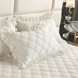 Bonenjoy 2pcs Pillow Cover Ruffles Pillowcase Solid Color Pillowslip Quilted Pillow Sham Rectangle Cushion Cove 48x74cm 베개커버