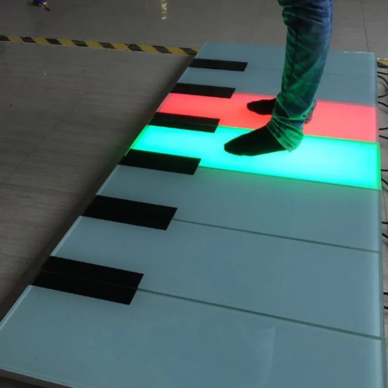 Commercial LED Floor IP67 Portable RGB Color Changing Curved Outdoor Projection Giant Floor Piano With Sound Piano Dance Floor