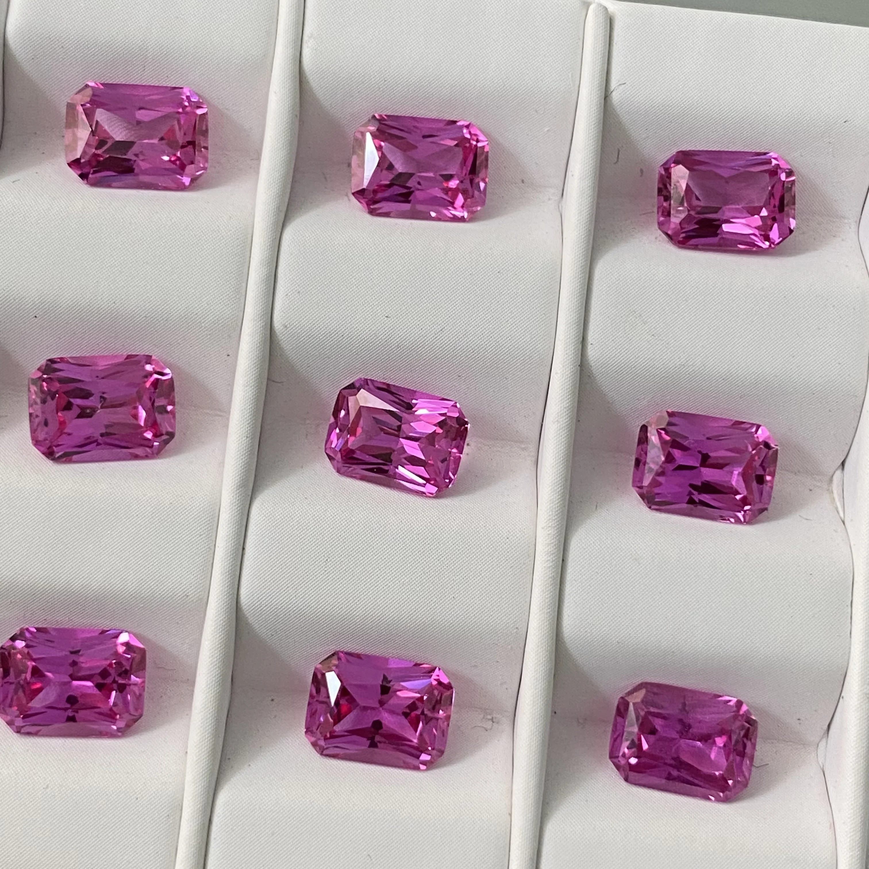 High Quality Pink Color Lab Sapphire Rectangle Faceted Gemstone Radiant Cut Pink Ruby Gem for DIY Jewelry