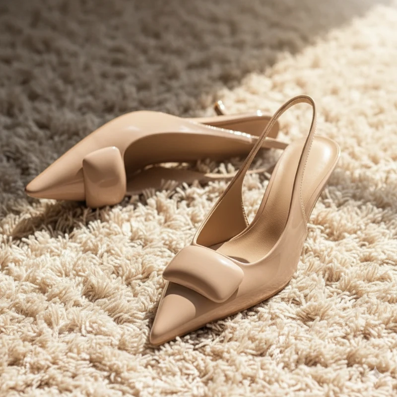 

Patent Leather Women High Heels Pumps Shoes Pointed Toe Nude Office Lady Slingbacks Shallow Brand Concise Party Dress Shoes
