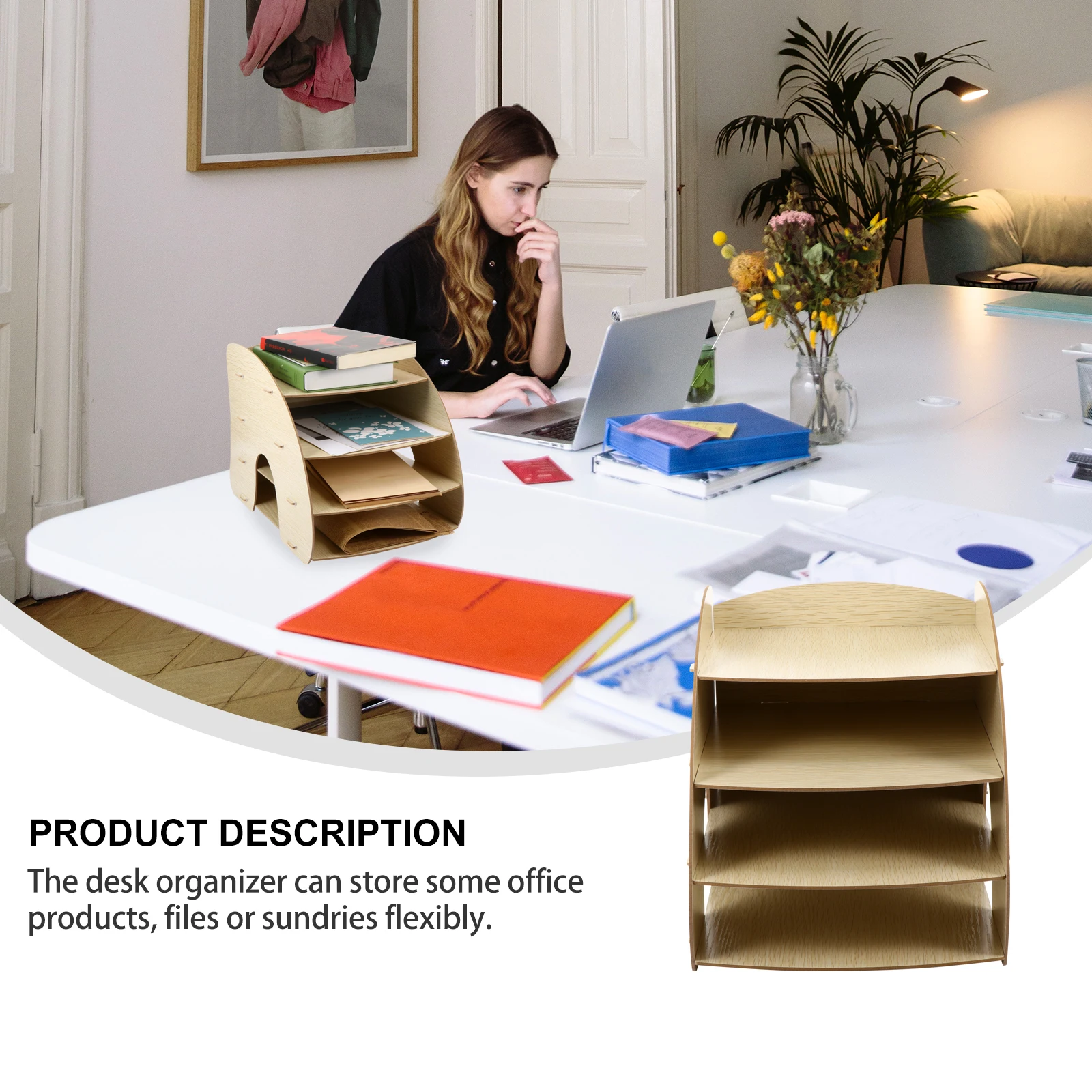 

Office Storage Shelf Multi-Layer Book Stand Desktop Bookshelf Supplies Wooden Shelves