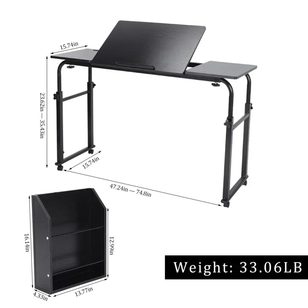 Adjustable Laptop Cart Mobile Computer Desk Overbed Writing Table with Wheels