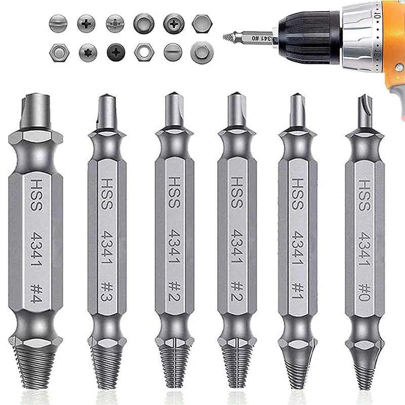 

6pcs Damaged Screw Extractor Bit Drill Set Broken Speed Out Bolt Extractor Bolt Stud Remover Easily Take Out Demolition Tools