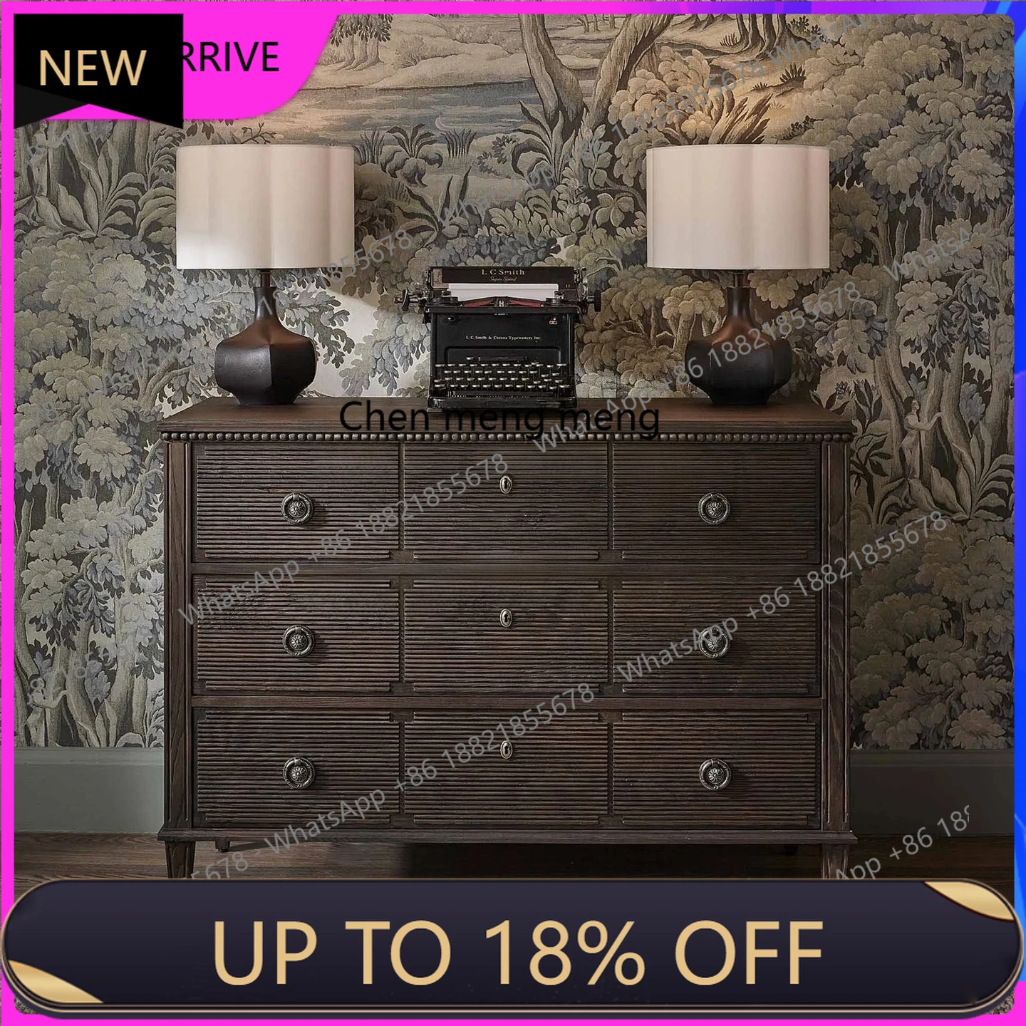 C88 Solid wood three-bucket cabinet hand-carved bedroom drawer storage side cabinet dresser