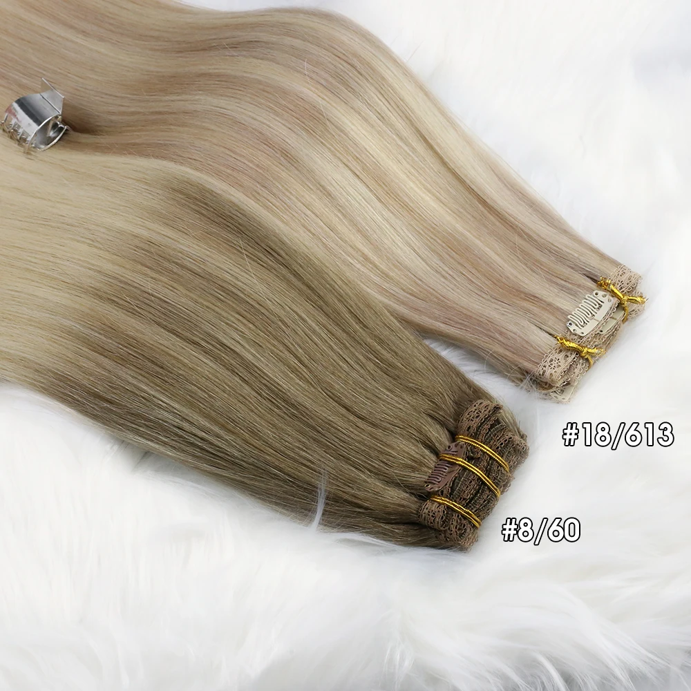 [16 สี] Ugeat คลิปในส่วนขยายของผมมนุษย์ 14-22 "Double Weft Remy ผม Full Head คลิปในส่วนขยายสําหรับผู้หญิง 7 ชิ้น