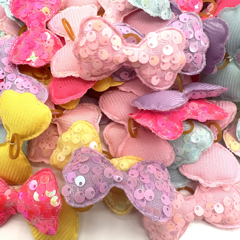 100pcs Sequins Style Dog Bowknot Pet Hair Bows Decorate Bows with Rubber Band for Small Dogs Puppy Pet Headwear Dog Accessories