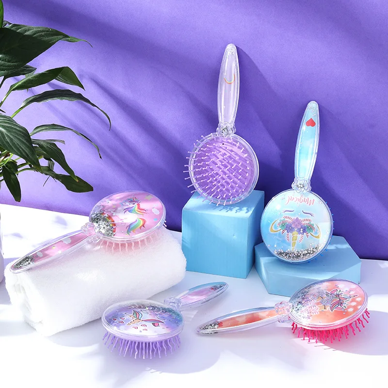 Magic Comb Anti-static Massage Cartoon Unicorn Hair Brushes Massage Hairbrush Comb Tangle Detangle Shower Salon Accessories Pink view 2