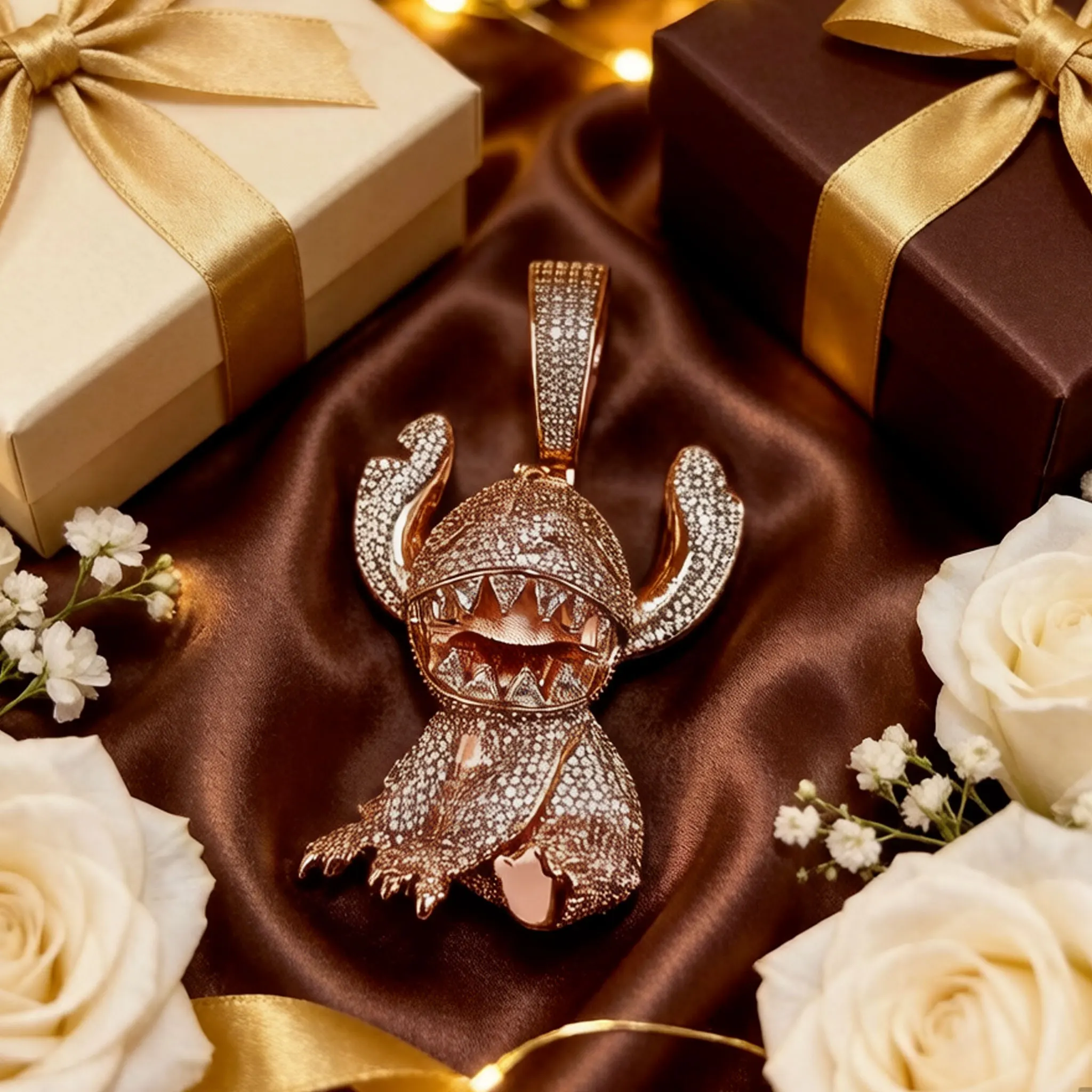 

Hip Hop Iced Out Rose Cartoon Monster anime Pendant Necklace for Men Women vintage style Bling Jewelry Gift Unique Jewelry