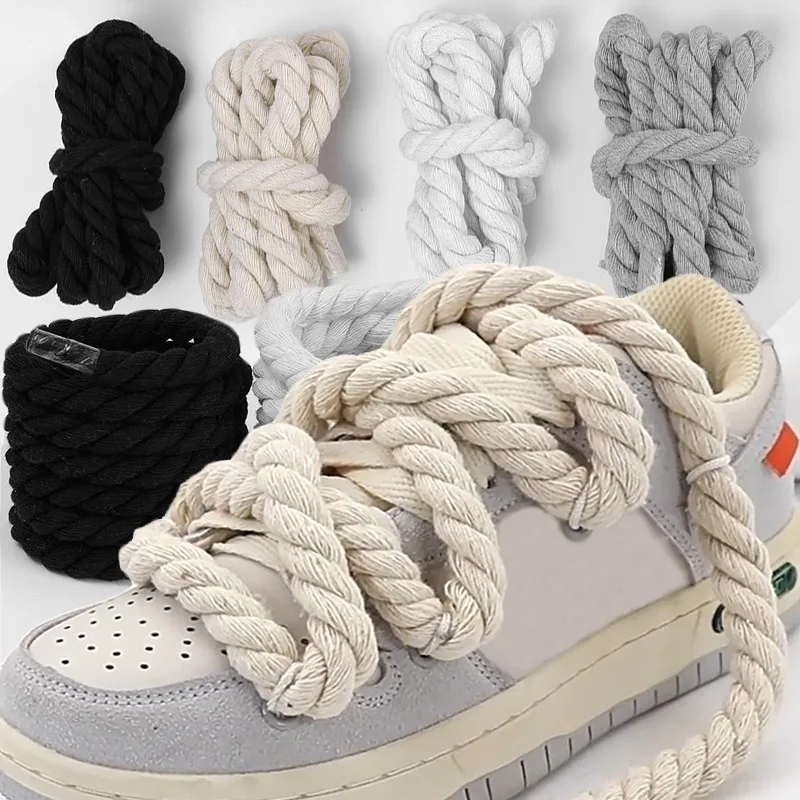 120/140/160CM Classical Bold Cotton Linen Not Easily Broken Twist Weave Shoelaces Secure Rope Laces Sport Casual Shoes Laces