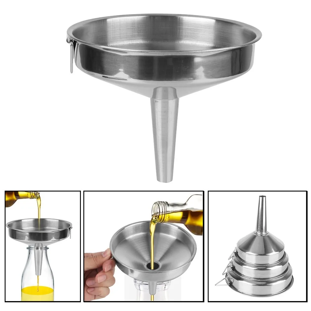Kitchen Accessories Metal Cooking Oil Funnel Wide Mouth Suitable for Bar Beer Oil Pot Transfer Liquid Powder Kitchen Supplies