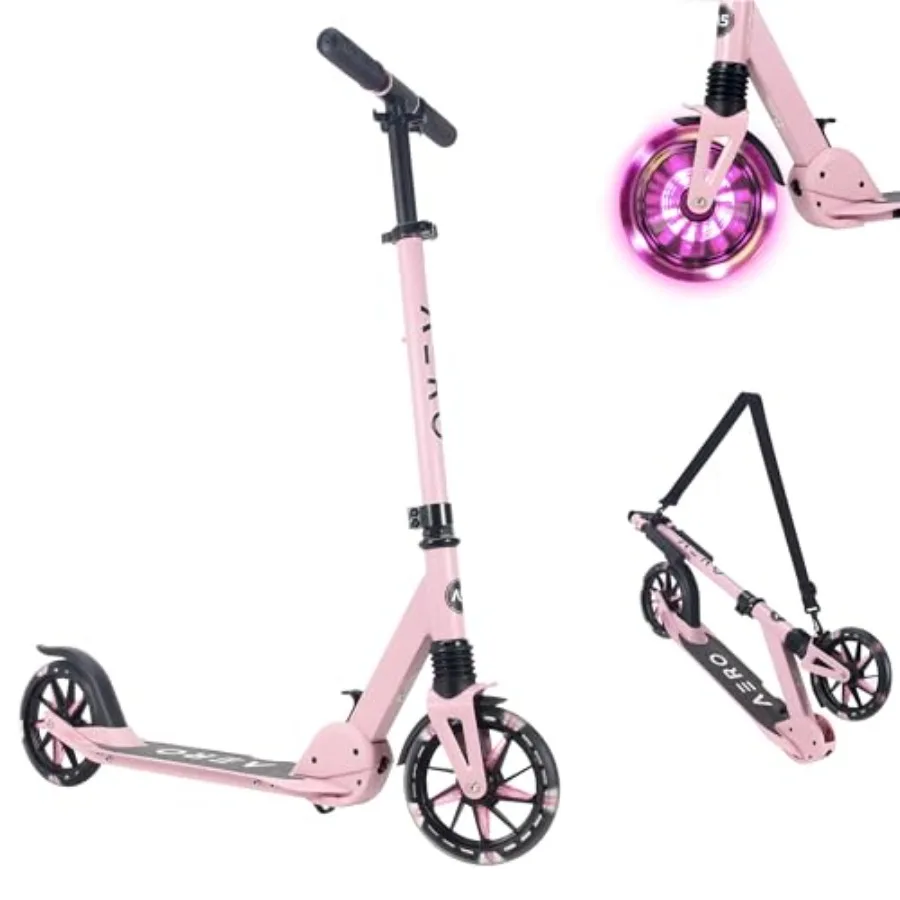 

Foldable Kick Scooter for 6+ Teens Adults with Light Up Wheels Hand Brake Rubber Deck Mat Shock Absorption Height Adjustable in