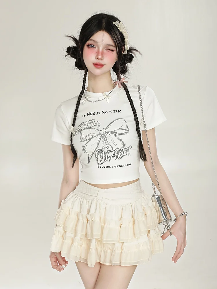 Sweet Ballet Lace Wind Mesh Cake Skirt Women's Summer Pure Desire Puffy Skirt High Waist Slim A-Line Half-length Short Skirt