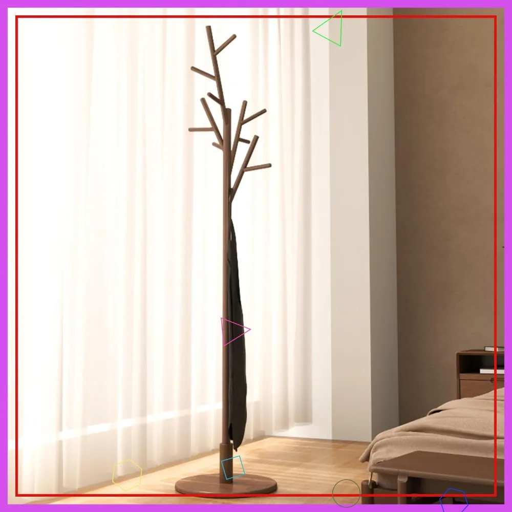 

Solid Wood Coat Rack Freestanding with 12 Hooks, Adjustable Heights for Coats, Hats, Handbags in Walnut