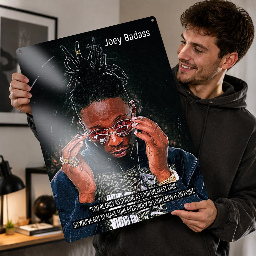 Joey Badass Glasses Portrait Quote Aluminum Poster Painterly Wall Art For Music Studio Personalized Metal Sign Concertgoer Gift