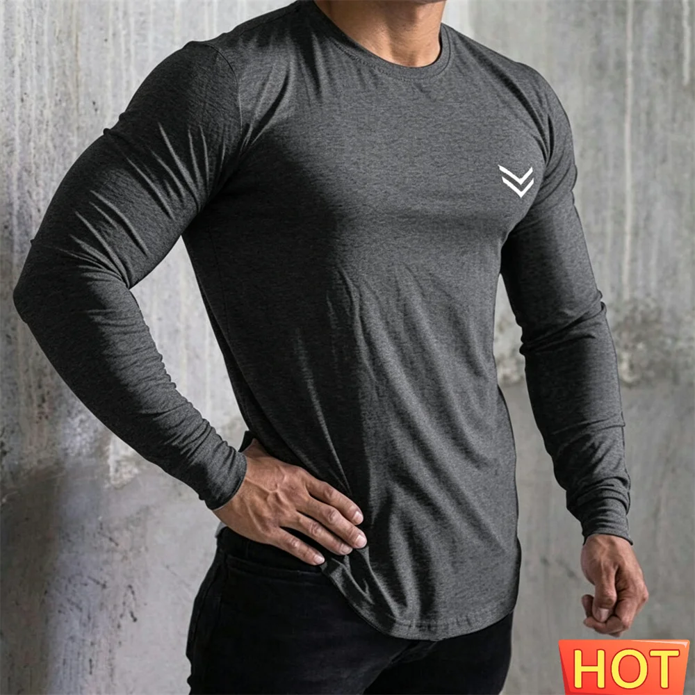 Summer Cotton Long Sleeve T-shirt Men Running Sport Skinny Shirt Gym Fitness Training Tee Tops Male Bodybuilding Men's clothing image 3