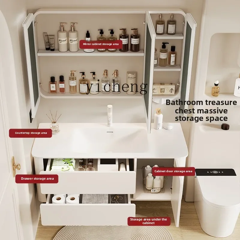 

YS-8 bathroom cabinet Corian integrated basin ceramic toilet wash basin combination washstand oak
