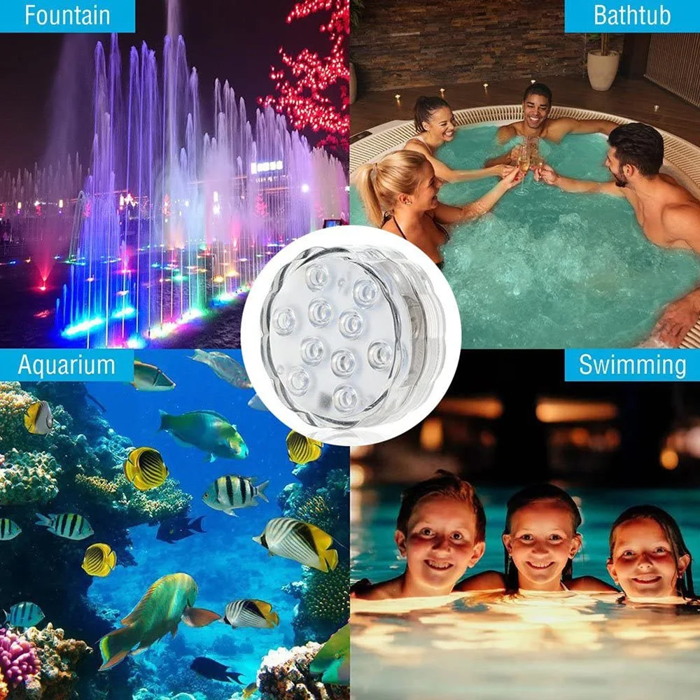 10 LEDs Submersible Light with Remote Control Battery Powered Underwater Night Lamp for Pool Vase Bowl Wedding Party Decoration