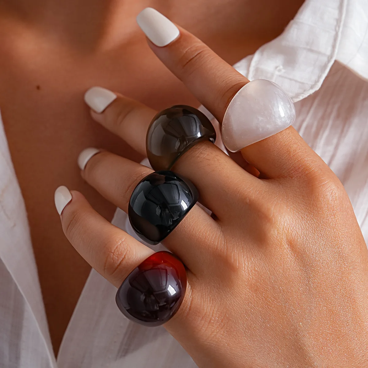KMVEXO Vintage Irregular Smudging Coffee Resin Ring New Trend Bohemia Geometric Finger Rings Aesthetic Jewelry Accessories