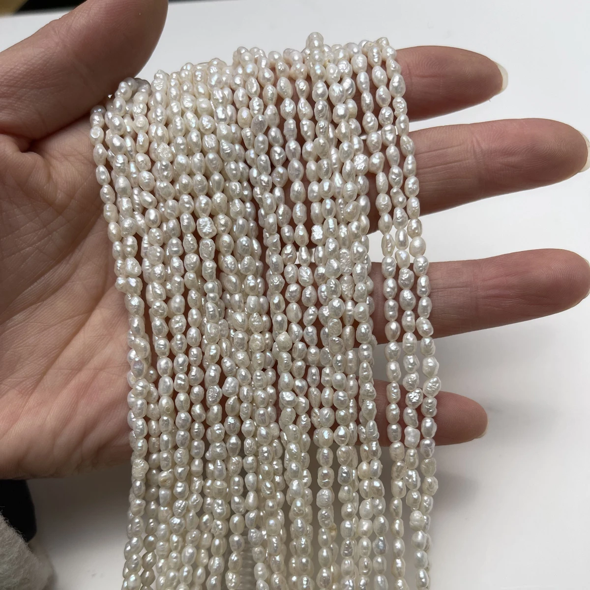 3-4mm Natural Freshwater White Keshi Pearl Rice-shaped Isolated Loose Beads for DIY Jewelry Making Necklace Bracelet Accessories