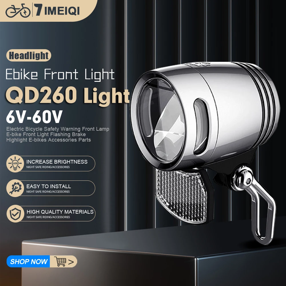 

E-Bike Led Headlight 6V 12V 24V 36V 48V 60V QD260 Bicycle Light Waterproof Front Headlight 2 Pins SM/Waterproof Connector