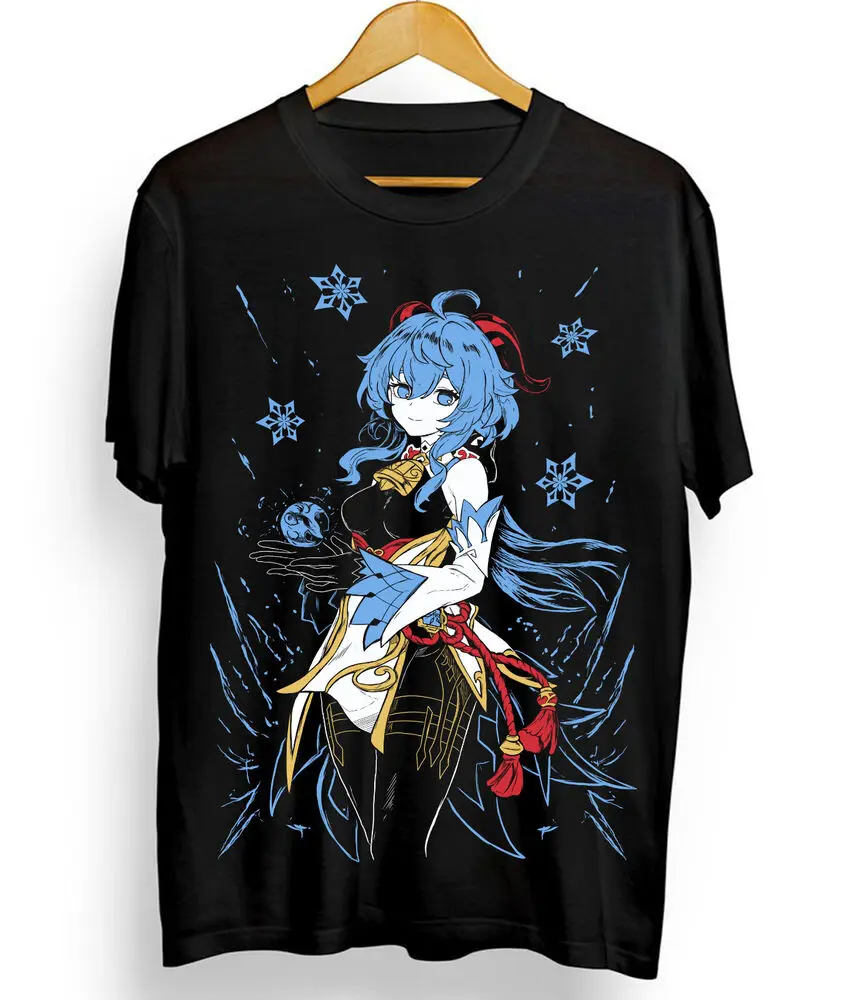 Ganyu Genshin Impact T-Shirt Anime Mädchen Kawaii schwarzes Hemd Kurzarm alle Größe