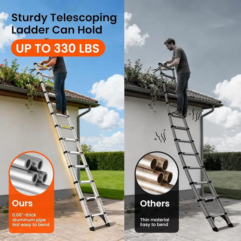 12.5 T Extension Ladder, Collapsible for RV, Portable Telescoping Ladders, Compact and Home Use, 330lbs Capacity