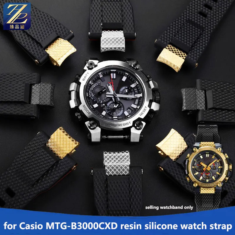 For G-SHOCK Casio MTG-B3000 modified quick release resin  Silicone watch strap with Steel End Link Rubber Watchband